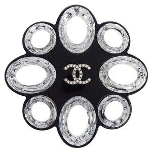 Chanel CC Brooch Pin Rhinestone Black 16P 117856